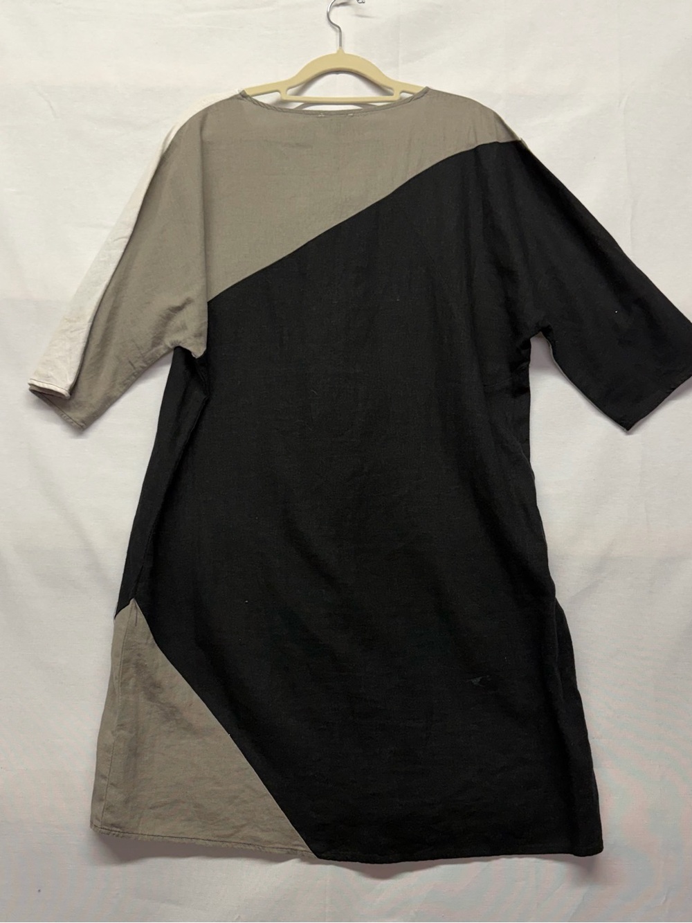 FOR CYNTHIA linen blend black  gray white color block tunic dress M Stain Sleeve - Picture 7 of 7